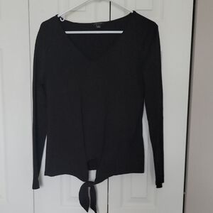 Ann Taylor Black Long Sleeve Tie-Front Top